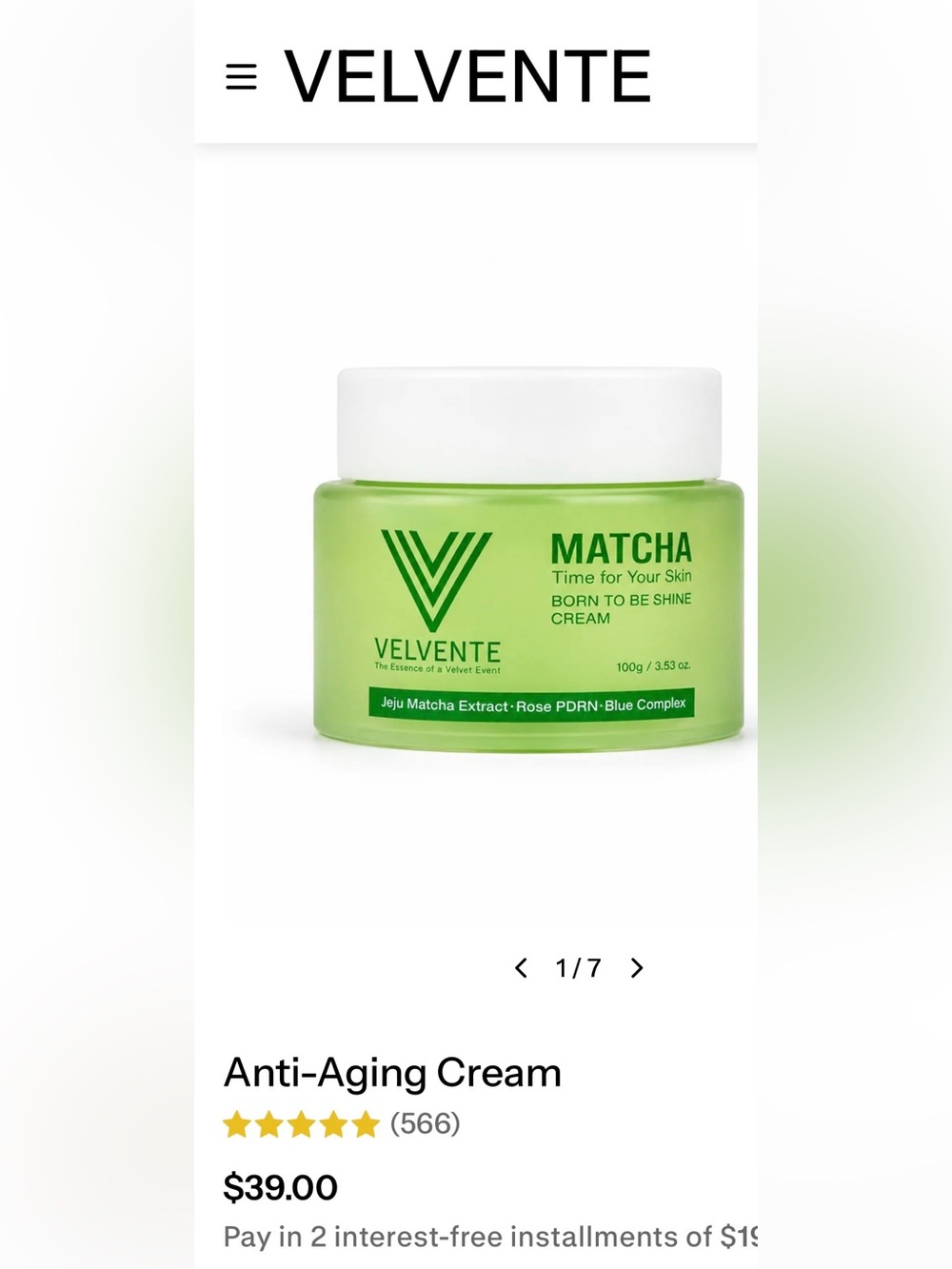 Velvente Matcha Born to Be Shine Cream - Picture 2 of 3